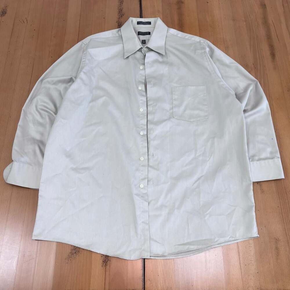 Arrow Sateen Dress Shirt Large Beige Long Sleeve Cotton Blend